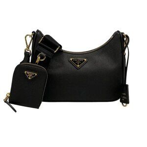 Auth PRADA Re-Edition 2005 Re-Nylon Bag 1BH204 Black Saffiano Leather -